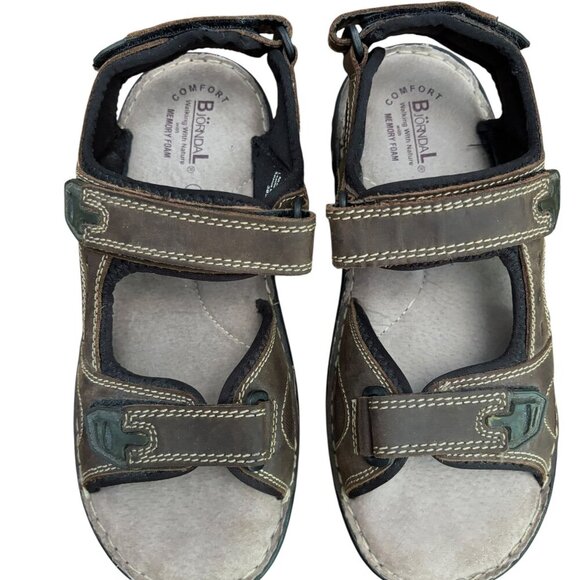BIÖRNDAL Mens Leather Sandals Size 8 Adjustable Straps Top and Back Memory Foam - Picture 6 of 10